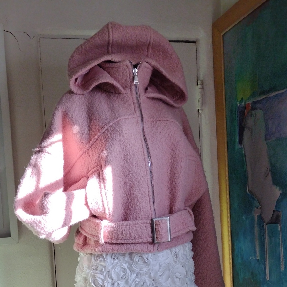 Topshop Pink Teddy Jacket with Hood M
